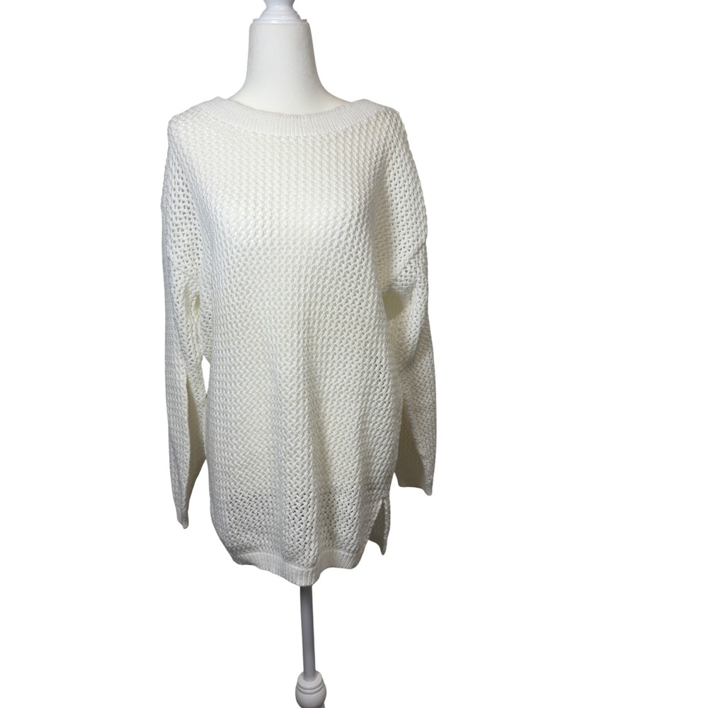 Vintage 80s Partners White Knit Oversized Sweater Nautical Fisherman Cotton Med